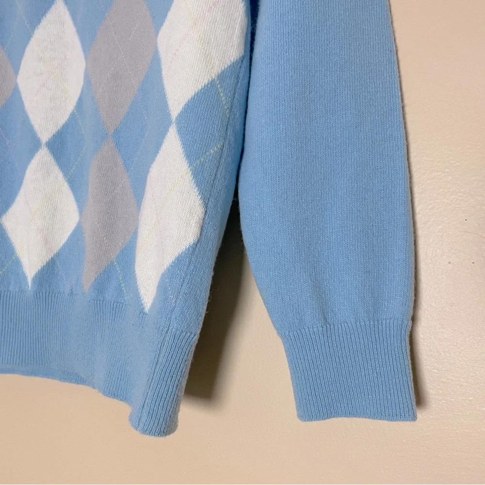 Vintage Scottish Lambswool Argyle V-neck Sweater Collegiate Old Money Preppy M